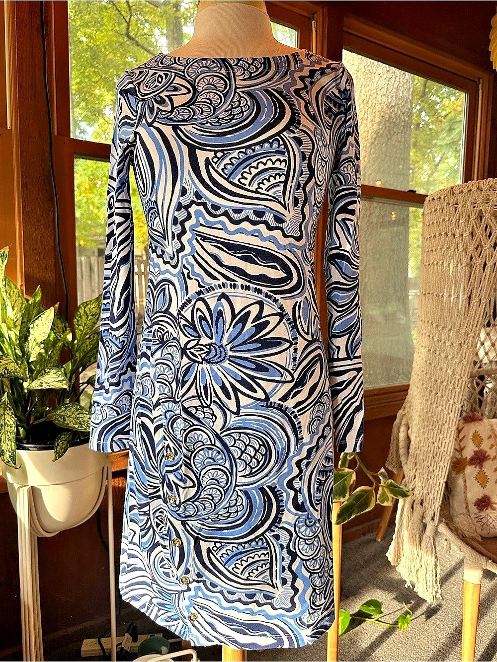 Lilly Pulitzer Abstract Print Mini Dress in Blue & White Small Like New